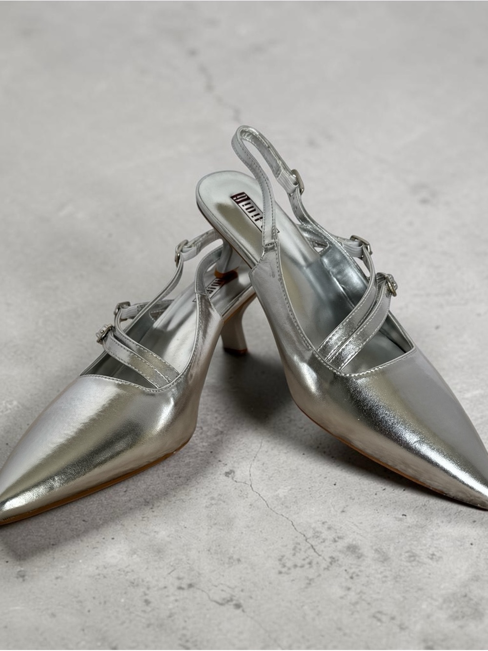 Silver Pointed-Toe Slingback 2” Pumps - Women's Dress Heels Size 8.5